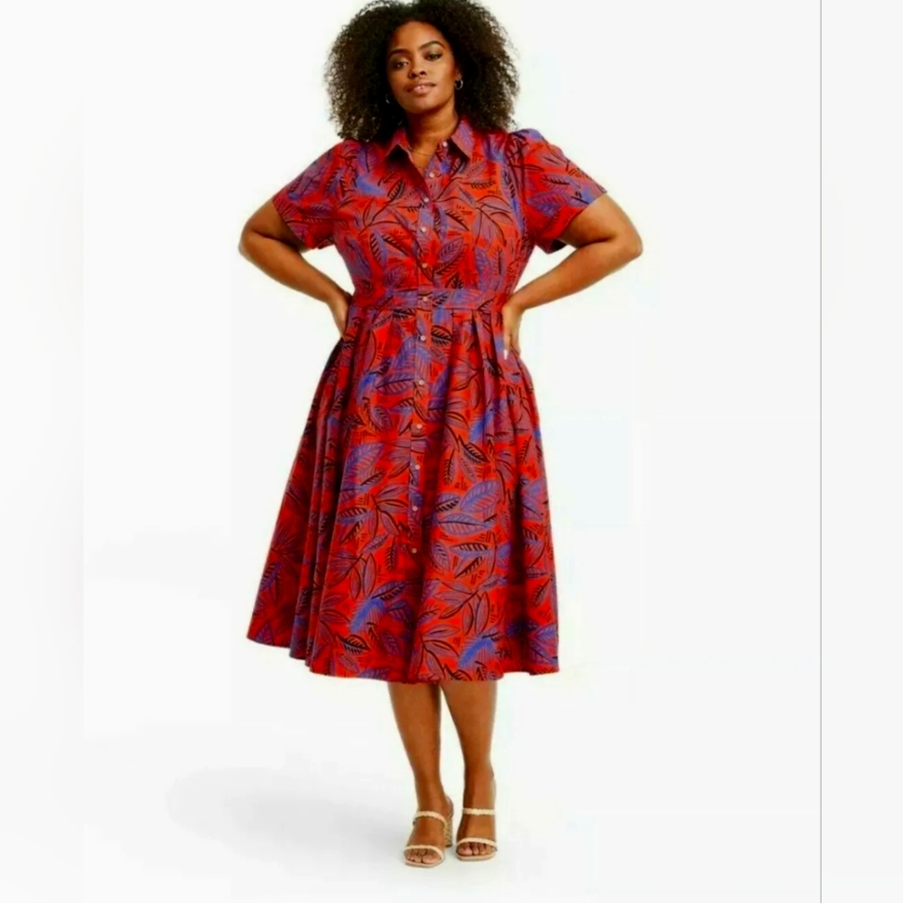 ALEXIS for Target Orange/Blue Tropical Leaf Short Sleeve Shirtdress Size 2X
